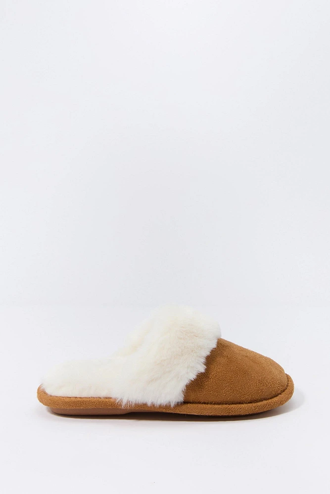 Girls Faux Fur Collared Slipper