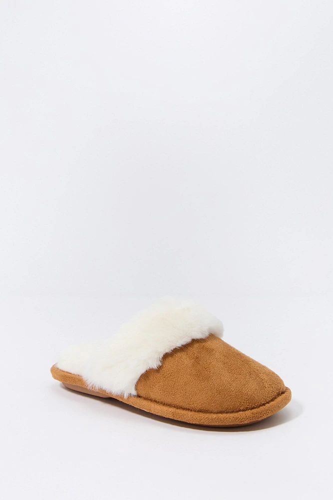 Girls Faux Fur Collared Slipper