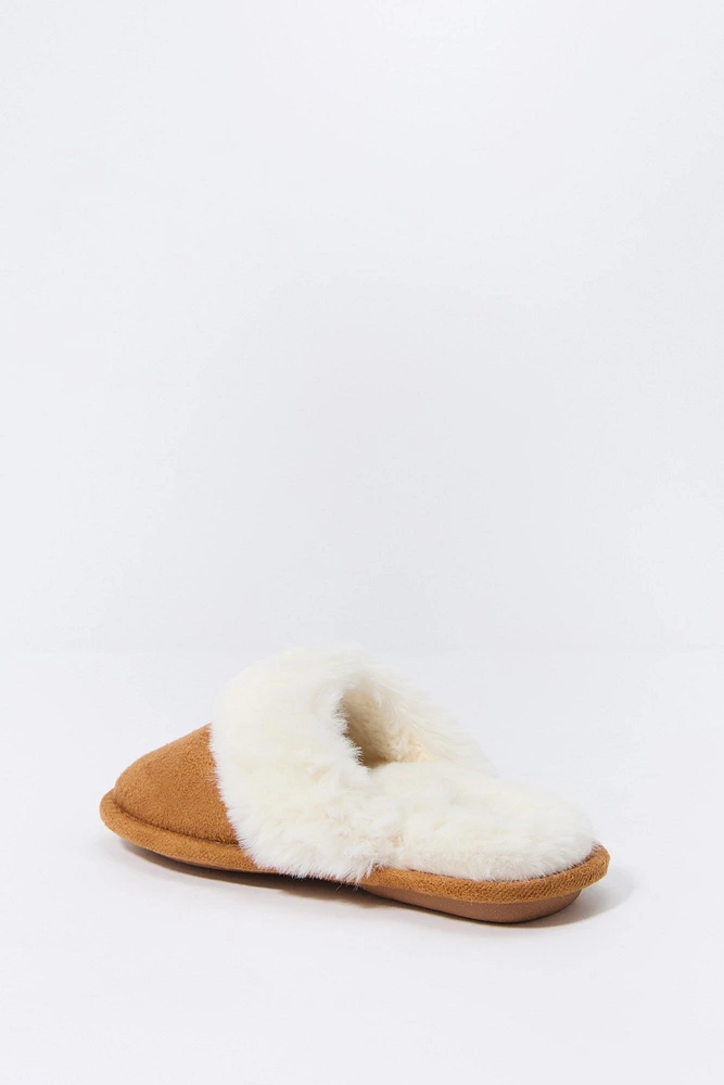 Girls Faux Fur Collared Slipper