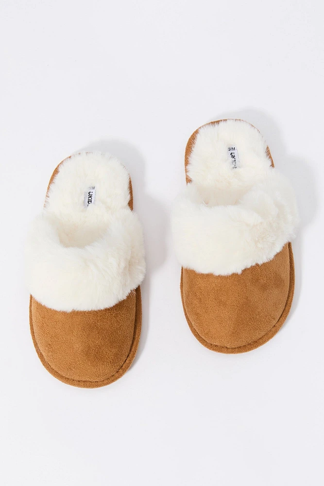 Girls Faux Fur Collared Slipper