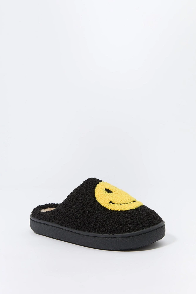 Girls Happy Face Faux-Fur Slipper