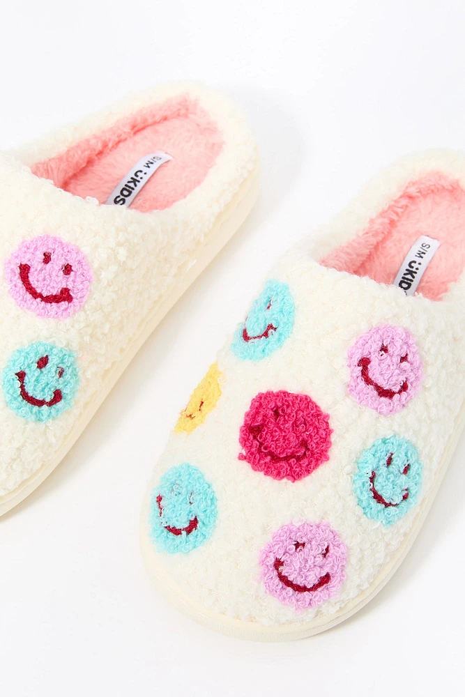 Girls Smiley Faces Faux-Fur Slipper