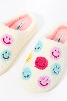 Girls Smiley Faces Faux-Fur Slipper