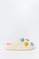 Girls Smiley Faces Faux-Fur Slipper