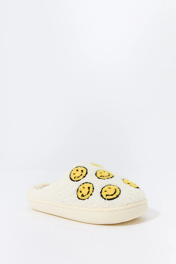 Pantoufles en similifourrure à imprimé Smiley Faces pour fille