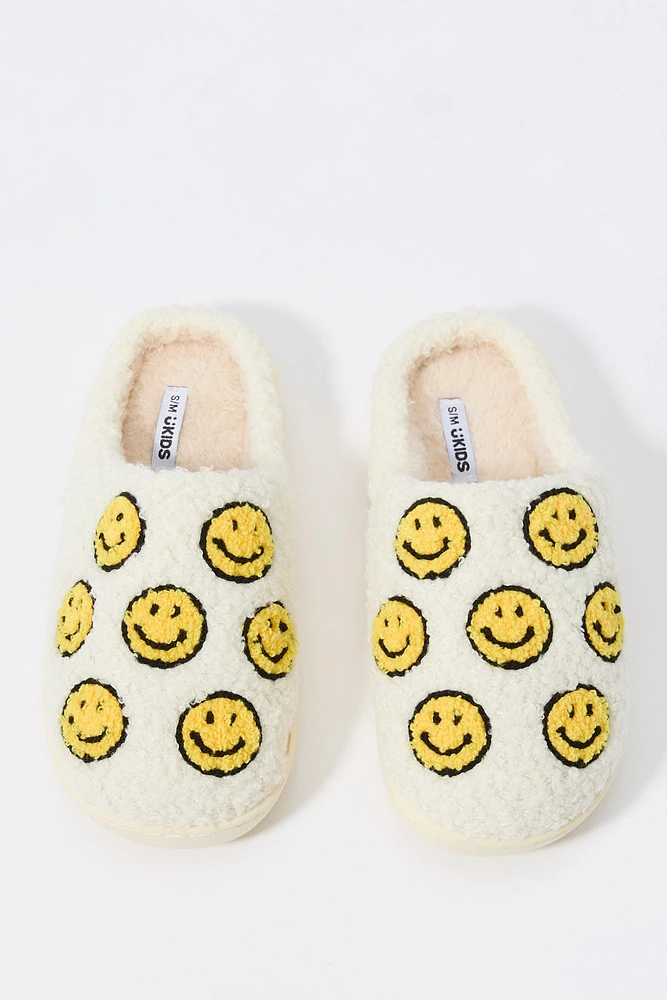 Pantoufles en similifourrure à imprimé Smiley Faces pour fille