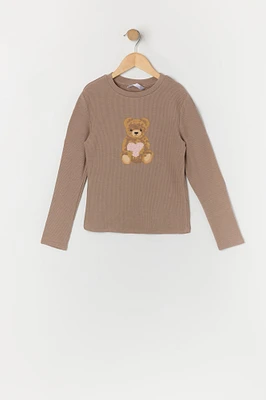 Girls Rhinestone Teddy Graphic Long Sleeve Top