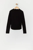 Girls Ribbed Knit Mock Neck Long Sleeve Top