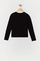 Girls Solid Ribbed Long Sleeve Top