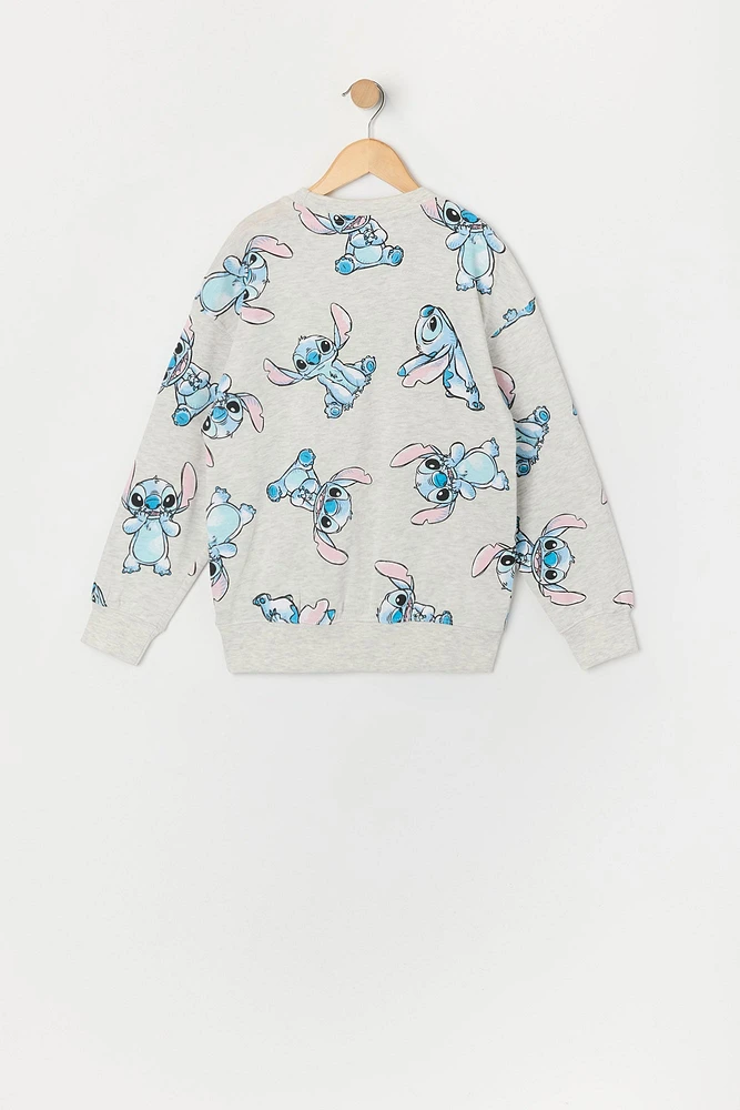 Girls Stitch Print Fleece Sweatshirt