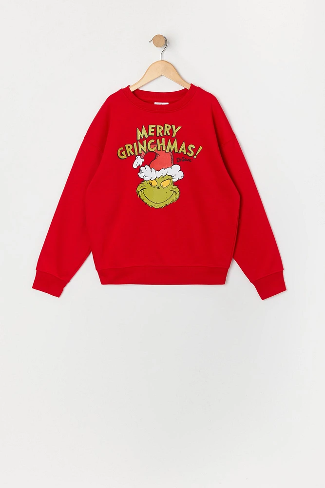 Jogger en molleton avec motif brodé Merry Grinchmas pour fille