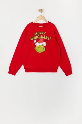 Girls Merry Grinchmas Graphic Fleece Sweatshirt