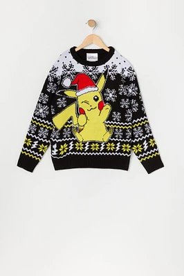 Chandail de Noël en tricot motif jacquard Pikachu pour garçons