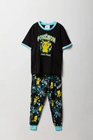 Ensemble-pyjama deux pièces t-shirt à imprimé Pikachu et pantalon pelucheux pour garçons