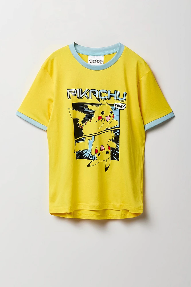 Ensemble-pyjama deux piÃ¨ces t-shirt Ã  imprimÃ© Pikachu et pantalon pelucheux pour garÃ§ons