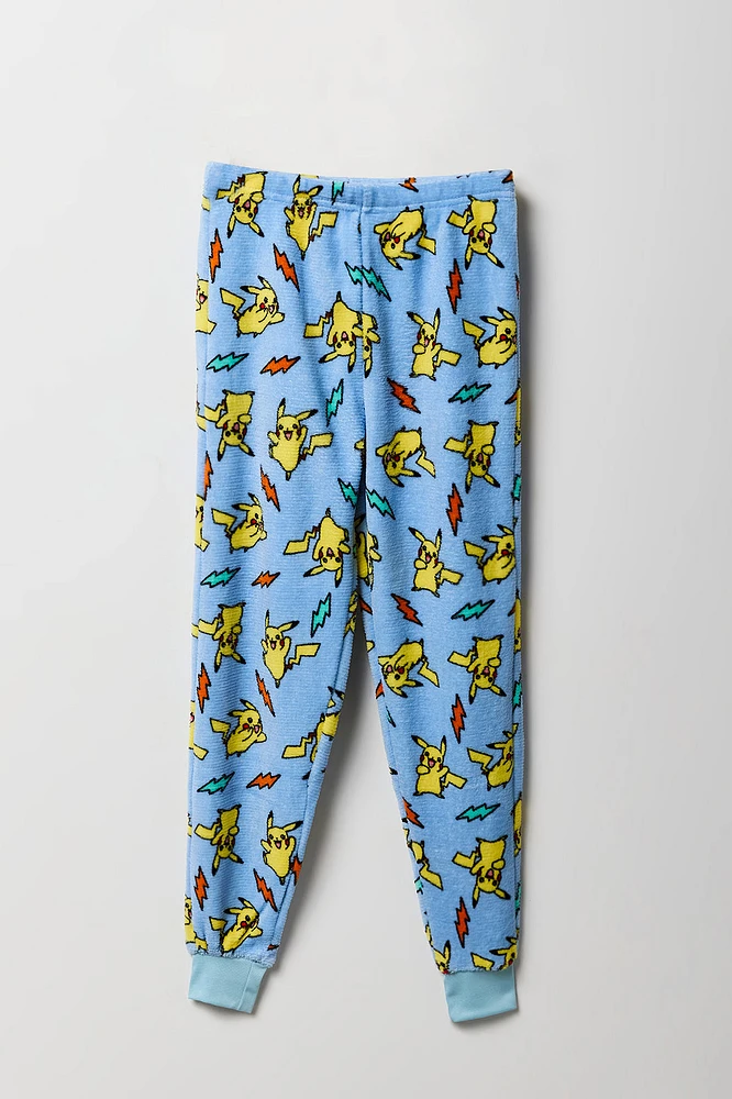 Ensemble-pyjama deux piÃ¨ces t-shirt Ã  imprimÃ© Pikachu et pantalon pelucheux pour garÃ§ons