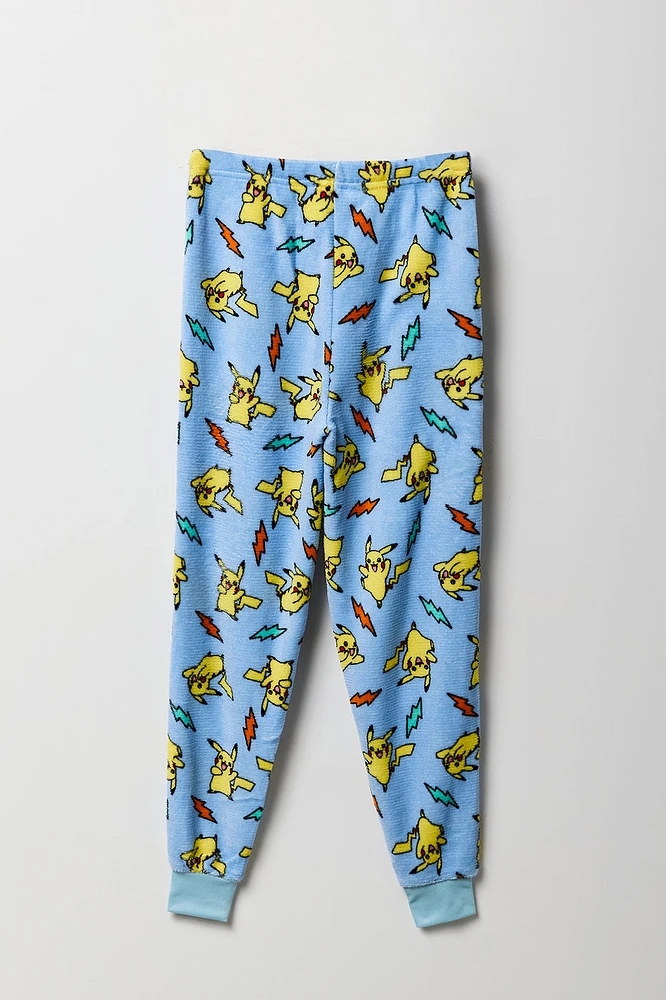 Ensemble-pyjama deux piÃ¨ces t-shirt Ã  imprimÃ© Pikachu et pantalon pelucheux pour garÃ§ons