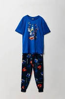 Ensemble-pyjama deux piÃ¨ces t-shirt Ã  imprimÃ© Sonic et pantalon pelucheux pour garÃ§ons