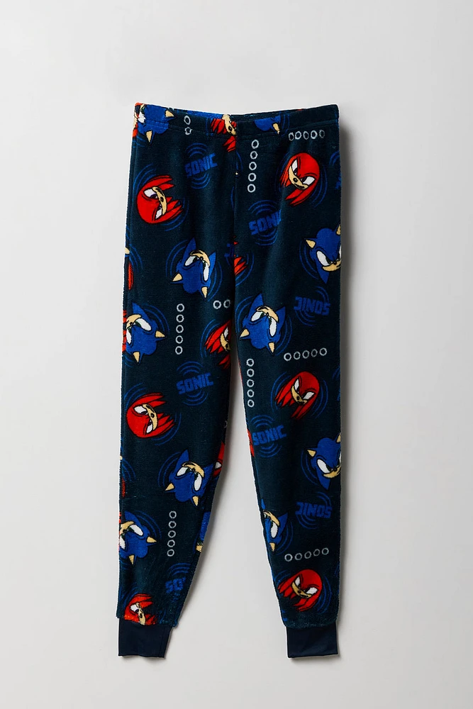 Ensemble-pyjama deux piÃ¨ces t-shirt Ã  imprimÃ© Sonic et pantalon pelucheux pour garÃ§ons