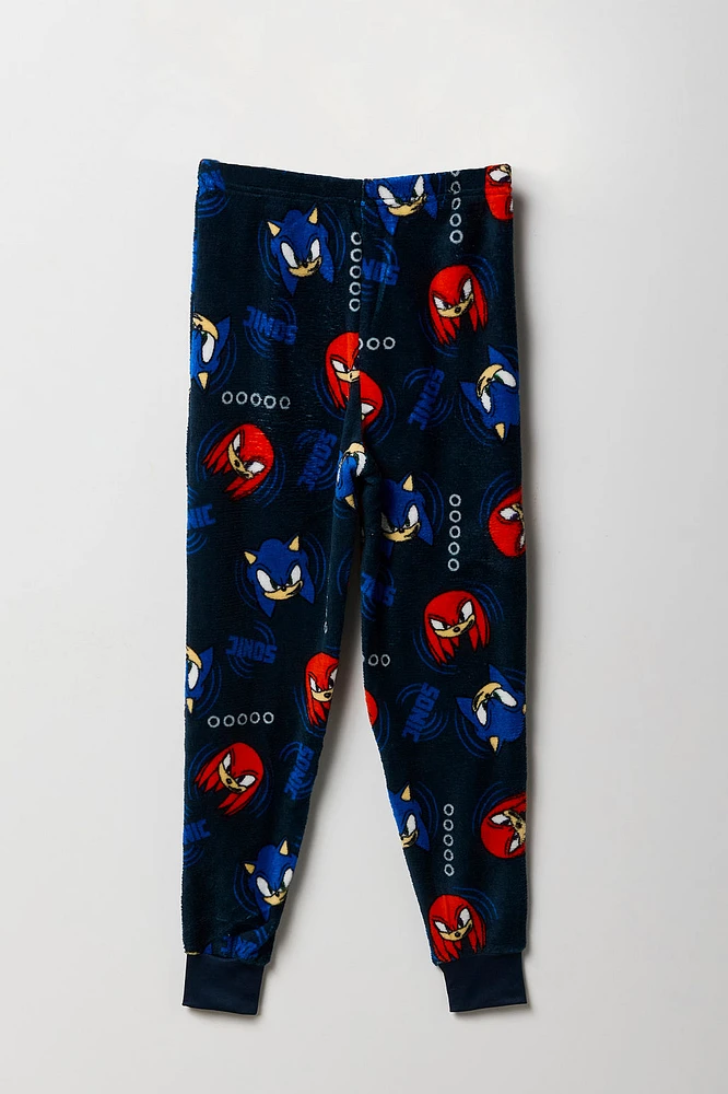 Ensemble-pyjama deux piÃ¨ces t-shirt Ã  imprimÃ© Sonic et pantalon pelucheux pour garÃ§ons