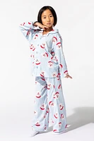 Ensemble pyjama Pyjamas de famille en flanelle à imprimé Père Noël pour jeune