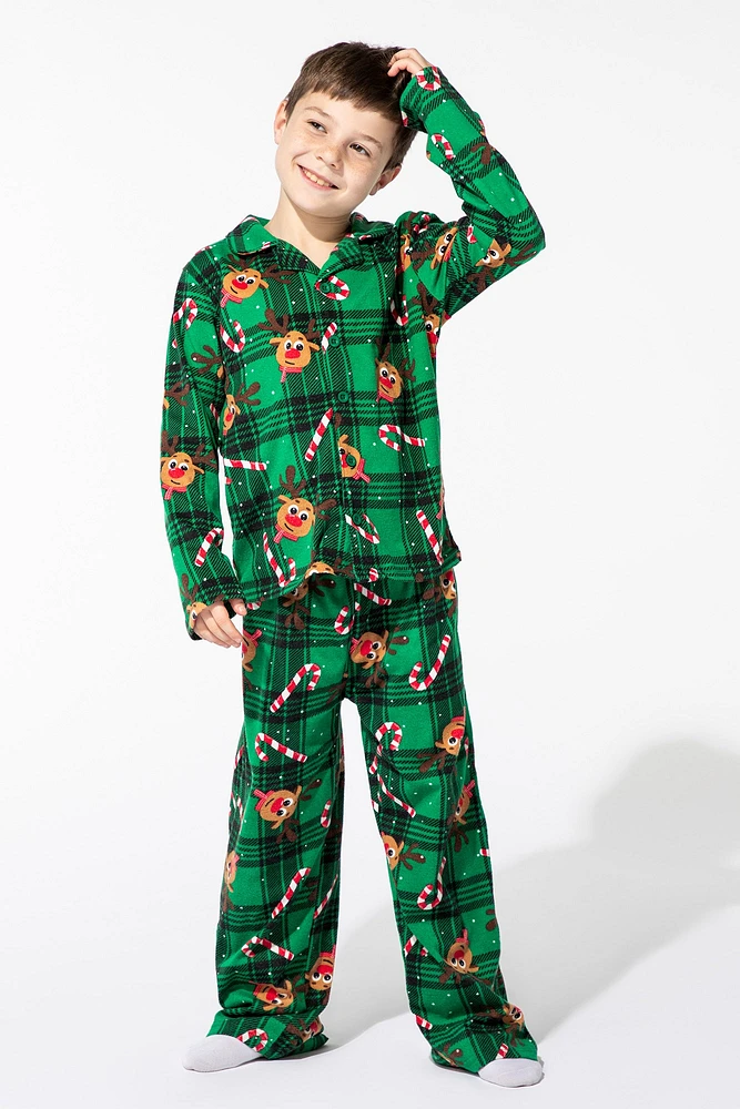 Ensemble pyjama Pyjamas de famille en flanelle à imprimé Rudolph pour jeune