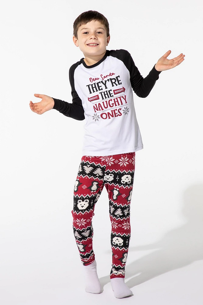 Ensemble deux pièces Pyjama de la famille à imprimé Naughty or Nice pour jeune