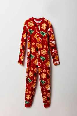 Combinaison de pyjama famille en velours à imprimé friandises Noël pour hommes