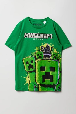 T-shirt vert à imprimé Minecraft Movie pour enfants