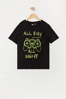 T-shirt à imprimé Gaming All Day Night pour garçon