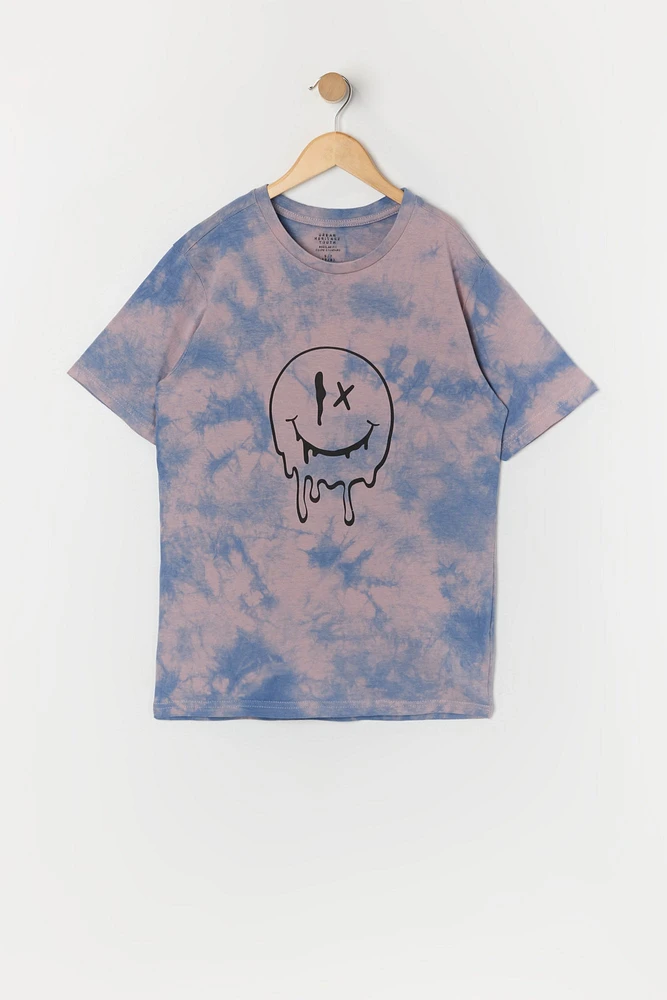 Boys Dripping Smiley Graphic Tie Dye T-Shirt