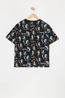 Boys Skateboard Skeleton Print T-Shirt