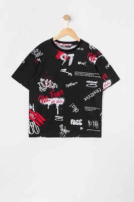 T-shirt à imprimé de graffiti noir pour garçons