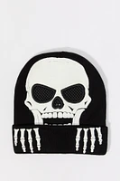 Boys Skull Embroidered Ribbed Knit Beanie