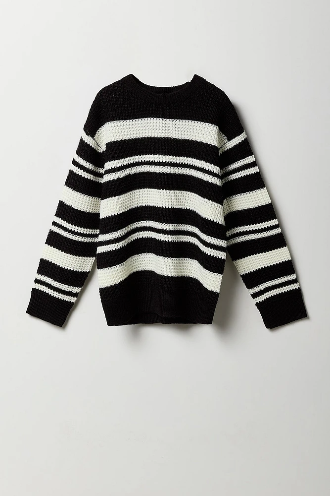 Boys Striped Waffle Knit Sweater