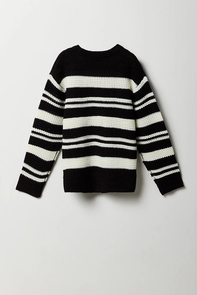 Boys Striped Waffle Knit Sweater