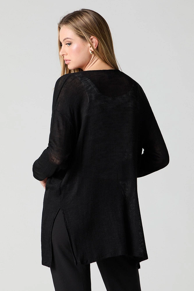 Semi-Sheer Knit Open Front Cardigan