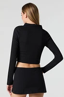 Ribbed Button Front Cropped Long Sleeve Top