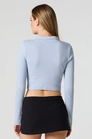 Ribbed Button Front Cropped Long Sleeve Top