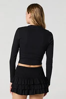 Ribbed Collared Cropped Long Sleeve Top
