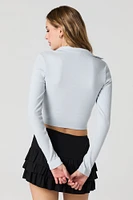 Ribbed Collared Cropped Long Sleeve Top