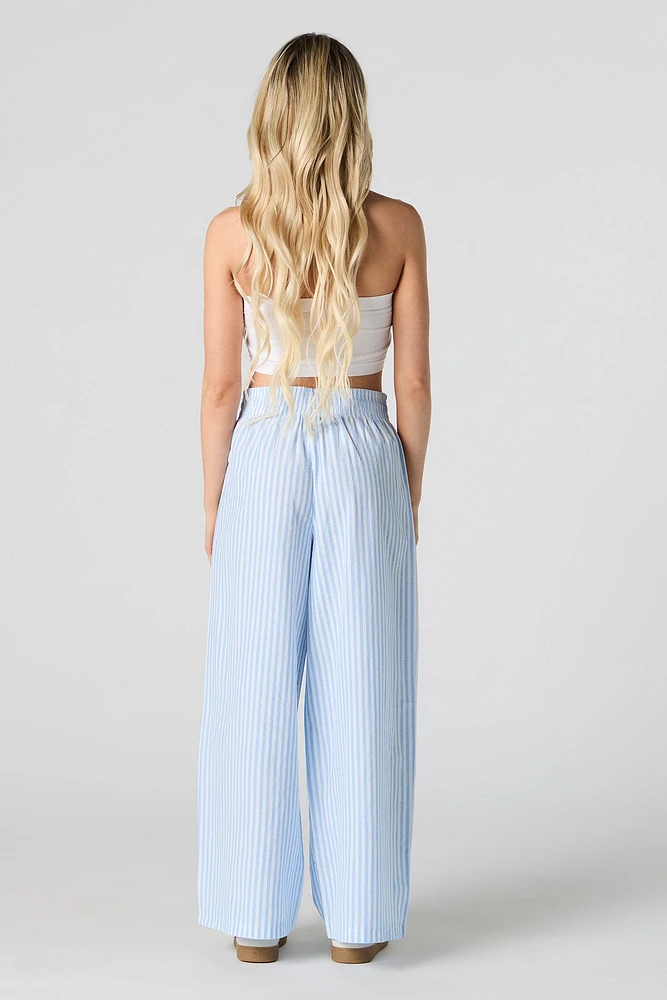 Pantalon à jambe large rayé avec taille coulissante