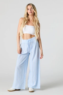 Pantalon à jambe large rayé avec taille coulissante