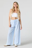 Pantalon à jambe large rayé avec taille coulissante