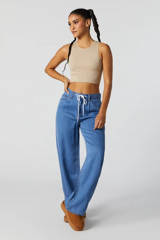 Light Wash Wide Leg Drawstring Pant