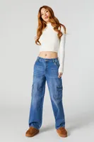 Medium Wash Wide Leg Cargo Jean