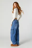 Medium Wash Wide Leg Cargo Jean