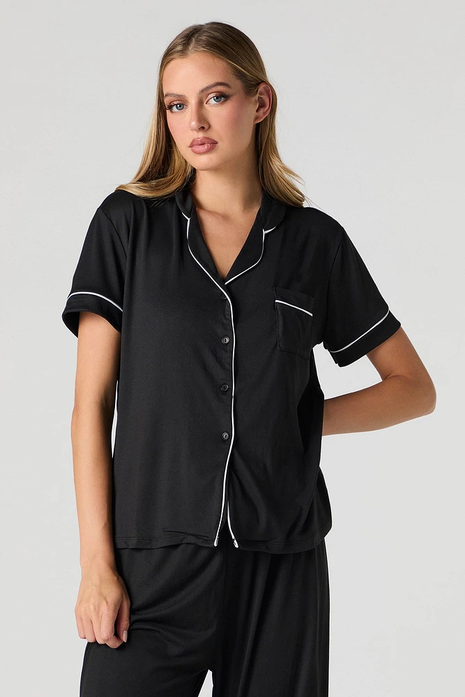 Button-Up Short Sleeve Top & Pant 2 Piece Pajama Set