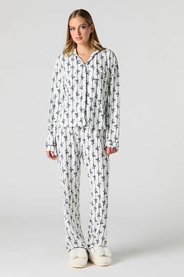 Ensemble-pyjama 2 pièces haut à manche longue boutonné et pantalon