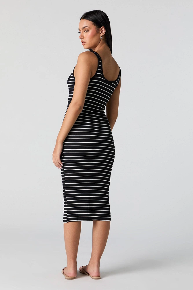 Striped Scoop Neck Bodycon Midi Dress